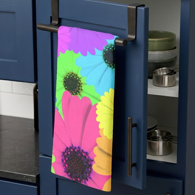 Colorful Psychedelic Daisy Floral Pattern Kitchen Towel (Colorful Psychedelic Daisy Floral Pattern. Kitchen Towel)