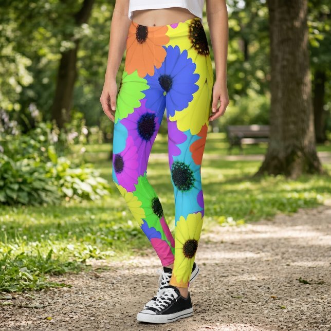 Colorful Psychedelic Daisy Floral Pattern Leggings (Colorful Psychedelic Daisy Floral Pattern. Leggings)