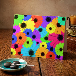 Colorful Psychedelic Daisy Floral Pattern Letterpress Thank You Card