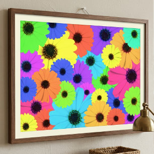 Colorful Psychedelic Daisy Floral Pattern Photo Print