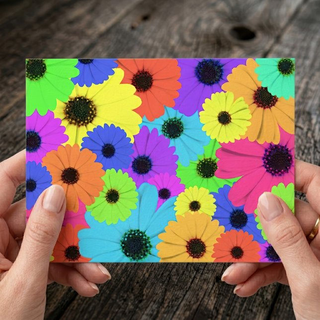 Colorful Psychedelic Daisy Floral Pattern Postcard (Colorful Psychedelic Daisy Floral Pattern. Postcard)