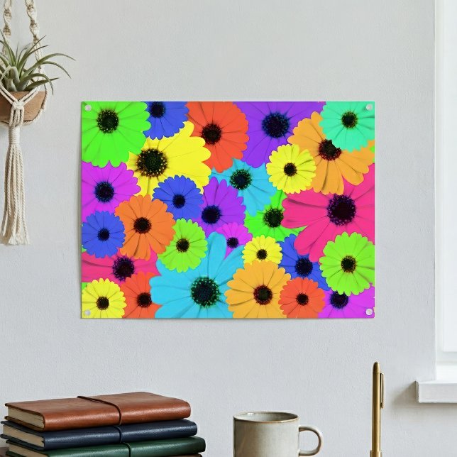 Colorful Psychedelic Daisy Floral Pattern Poster (Colorful Psychedelic Daisy Floral Pattern. Poster)