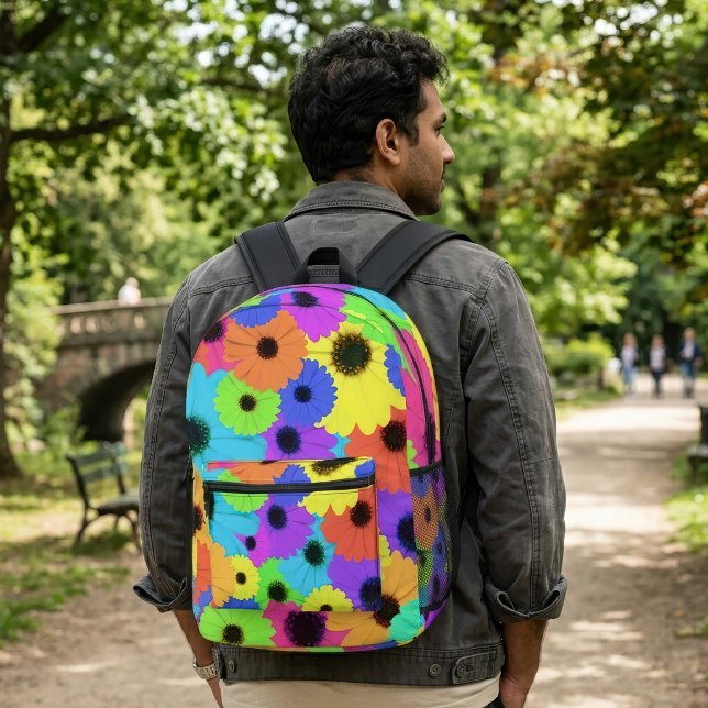 Colorful Psychedelic Daisy Floral Pattern Printed Backpack (Colorful Psychedelic Daisy Floral Pattern. Printed Backpack)