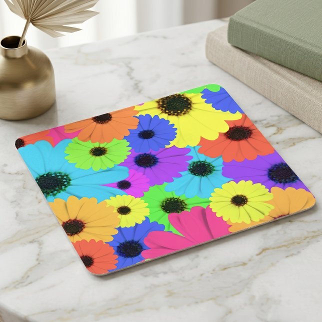 Colorful Psychedelic Daisy Floral Pattern Square Paper Coaster (Colorful Psychedelic Daisy Floral Pattern. Square Paper Coaster)