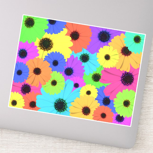 Colorful Psychedelic Daisy Floral Pattern Sticker (Colorful Psychedelic Daisy Floral Pattern. Sticker)