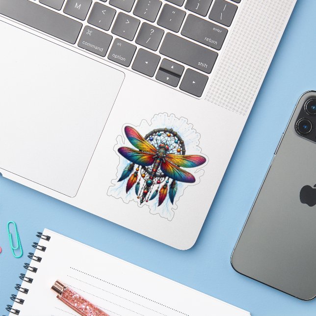 Colorful Psychedelic Dragonfly Dreamcatcher Boho Sticker (Laptop w/ iPhone)