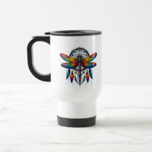 Colorful Psychedelic Dragonfly Dreamcatcher Boho Travel Mug