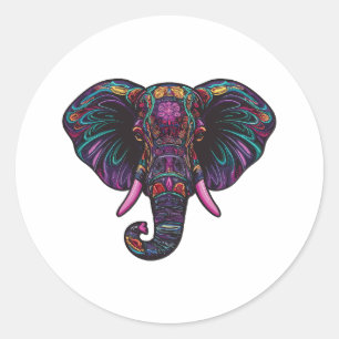 Colorful Psychedelic Elephant Classic Round Sticker