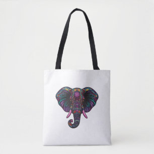 Colorful Psychedelic Elephant Tote Bag