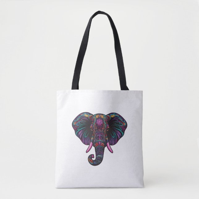 Colorful Psychedelic Elephant Tote Bag (Front)
