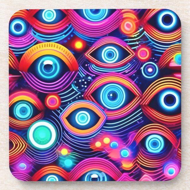 Colorful Psychedelic Eye Pattern Beverage Coaster (Front)
