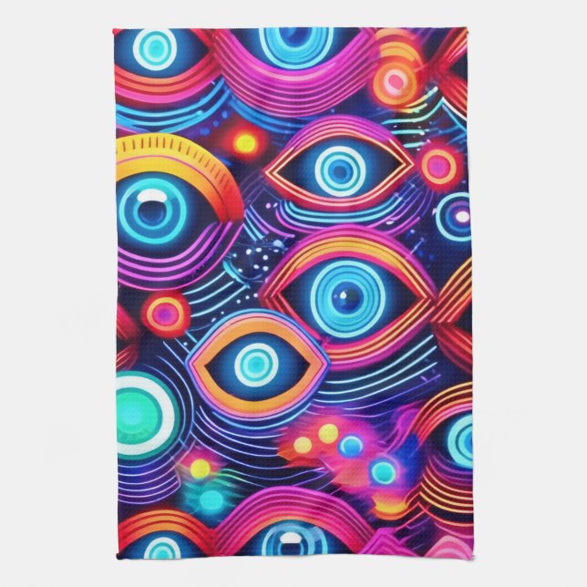 Colorful Psychedelic Eye Pattern Kitchen Towel (Vertical)