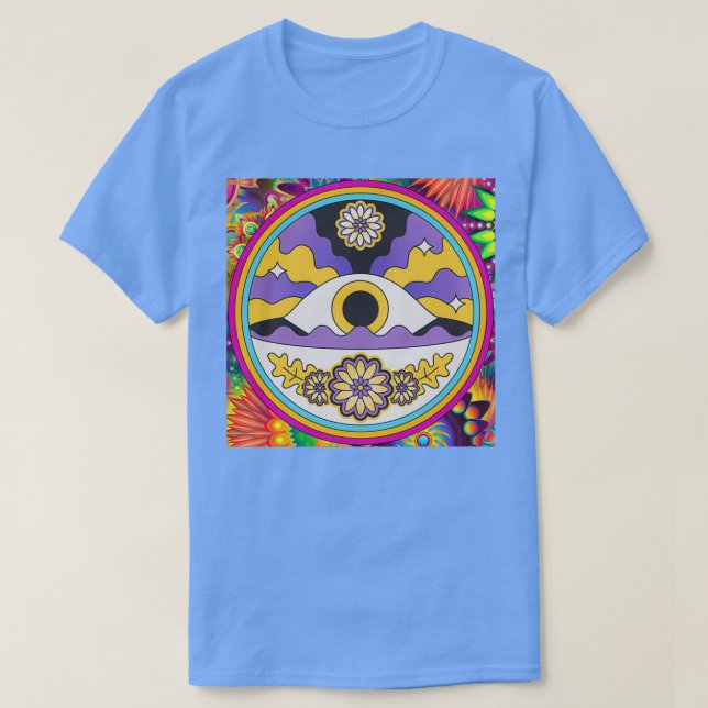 Colorful Psychedelic Eye With Flowers T-Shirt (Design Front)