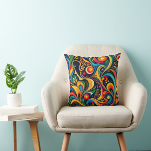 Colorful Psychedelic Face  Throw Pillow