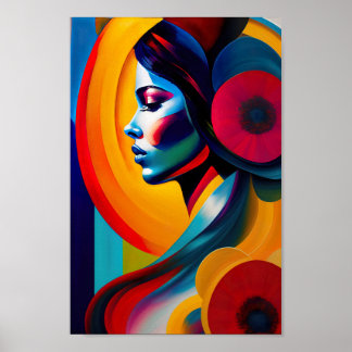 Colorful Psychedelic Female Face AI Generated art Poster
