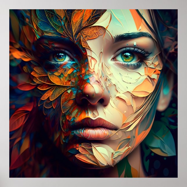 Colorful Psychedelic Female Face AI Generated art Poster (Front)
