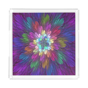 Colorful Psychedelic Flower Abstract Fractal Art Acrylic Tray