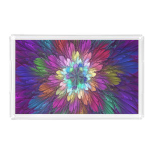 Colorful Psychedelic Flower Abstract Fractal Art Acrylic Tray