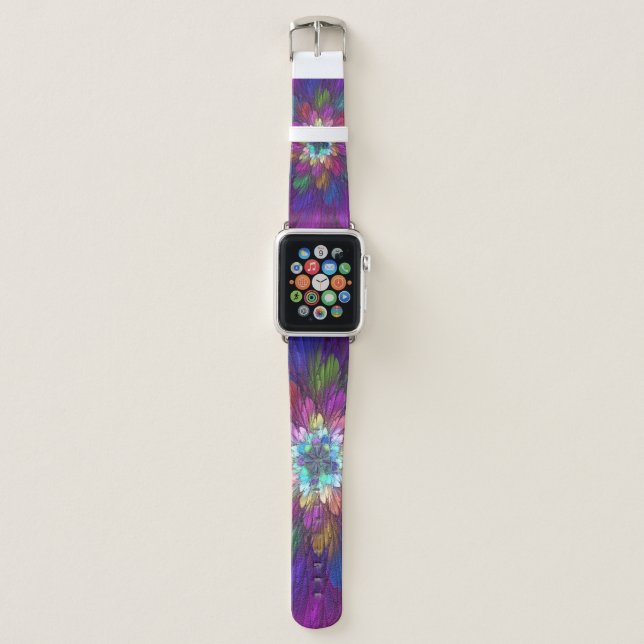 Colorful Psychedelic Flower Abstract Fractal Art Apple Watch Band (Front)