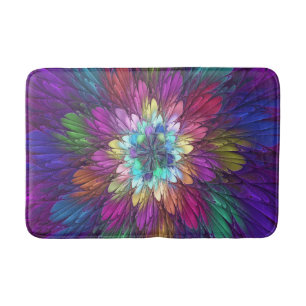 Colorful Psychedelic Flower Abstract Fractal Art Bath Mat