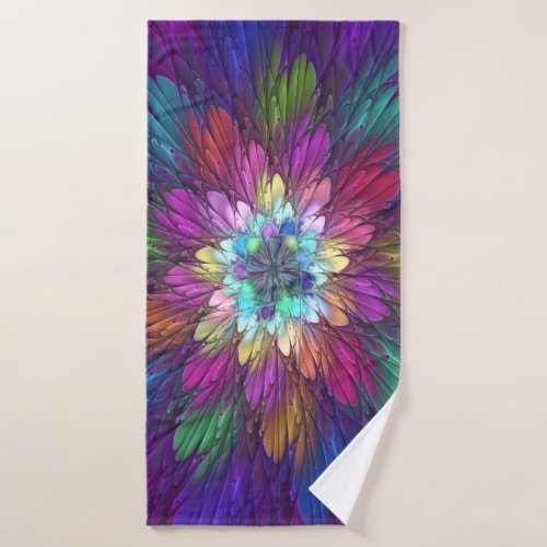 Colorful Psychedelic Flower Abstract Fractal Art Bath Towel