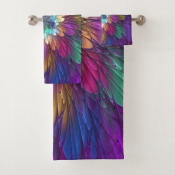 Colorful Psychedelic Flower Abstract Fractal Art Bath Towel Set by GabiwArt at Zazzle