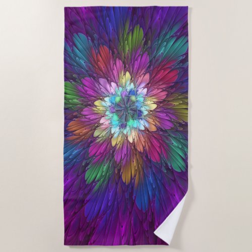 Colorful Psychedelic Flower Abstract Fractal Art Beach Towel