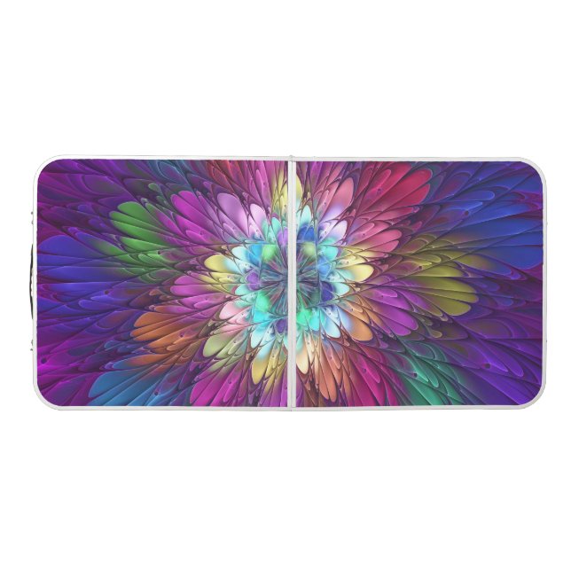 Colorful Psychedelic Flower Abstract Fractal Art Beer Pong Table (Top)