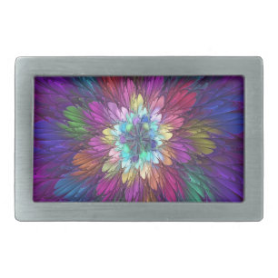 Colorful Psychedelic Flower Abstract Fractal Art Belt Buckle