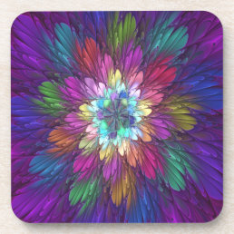 Colorful Psychedelic Flower Abstract Fractal Art Beverage Coaster