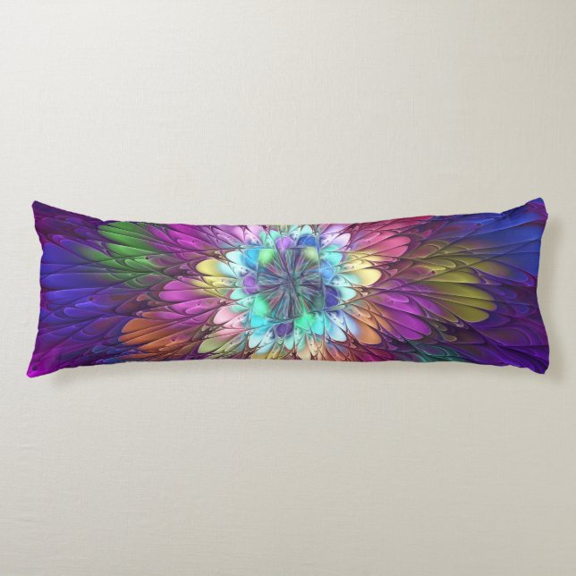 Colorful Psychedelic Flower Abstract Fractal Art Body Pillow (Front)