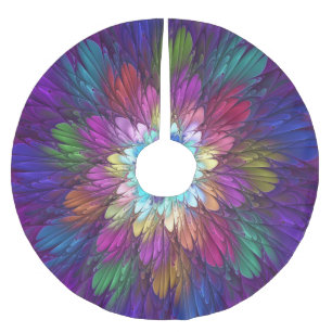 Colorful Psychedelic Flower Abstract Fractal Art Brushed Polyester Tree Skirt