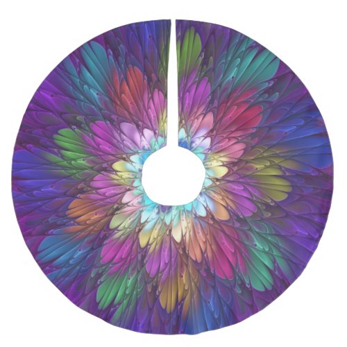 Colorful Psychedelic Flower Abstract Fractal Art Brushed Polyester Tree Skirt