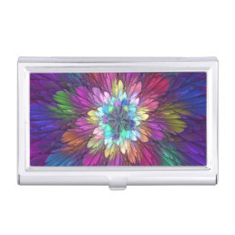 Colorful Psychedelic Flower Abstract Fractal Art Business Card Case