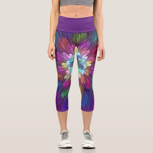 Colorful Psychedelic Flower Abstract Fractal Art Capri Leggings