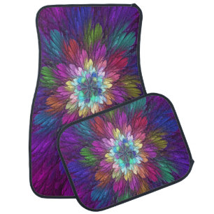 Colorful Psychedelic Flower Abstract Fractal Art Car Floor Mat
