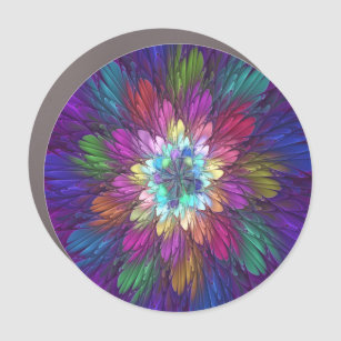 Colorful Psychedelic Flower Abstract Fractal Art Car Magnet