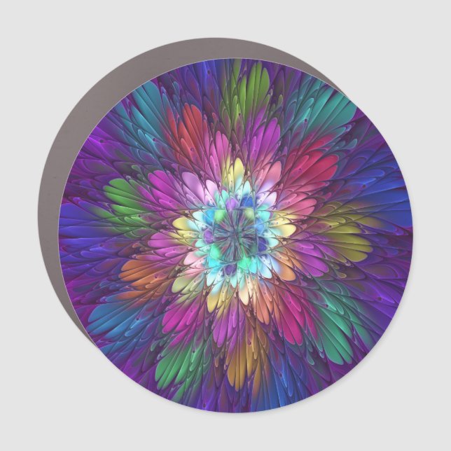 Colorful Psychedelic Flower Abstract Fractal Art Car Magnet (Front)