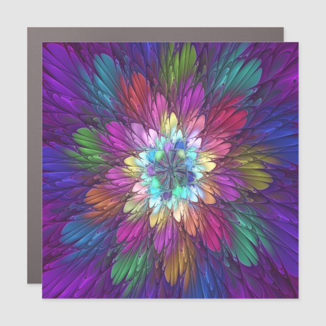 Colorful Psychedelic Flower Abstract Fractal Art Car Magnet (Front)