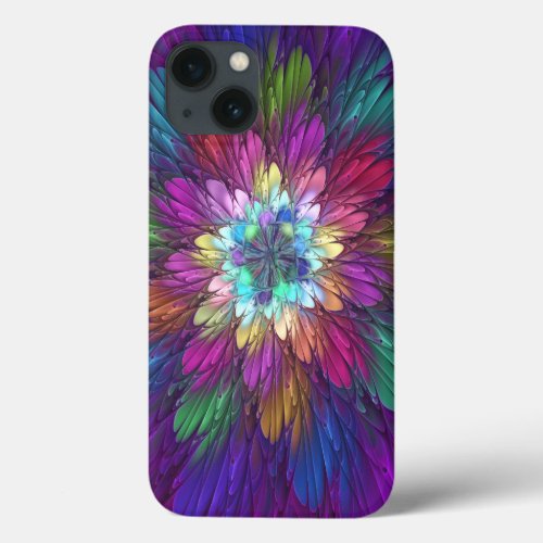 Colorful Psychedelic Flower Abstract Fractal Art iPhone 13 Case