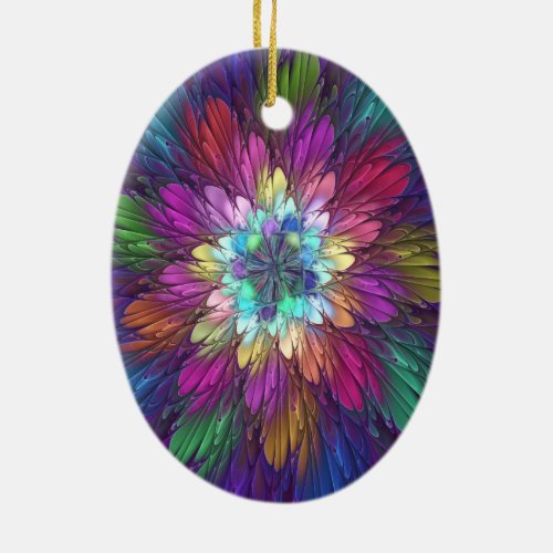 Colorful Psychedelic Flower Abstract Fractal Art Ceramic Ornament