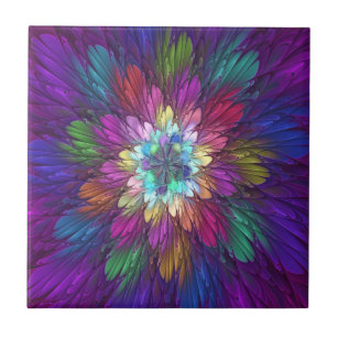 Colorful Psychedelic Flower Abstract Fractal Art Ceramic Tile