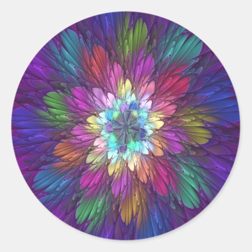Colorful Psychedelic Flower Abstract Fractal Art Classic Round Sticker