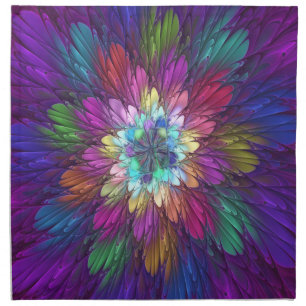 Colorful Psychedelic Flower Abstract Fractal Art Cloth Napkin