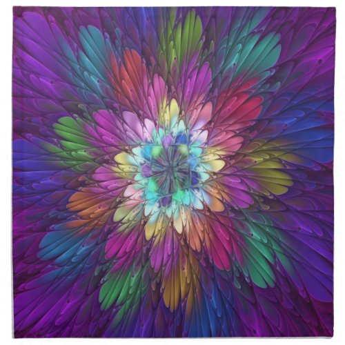 Colorful Psychedelic Flower Abstract Fractal Art Cloth Napkin