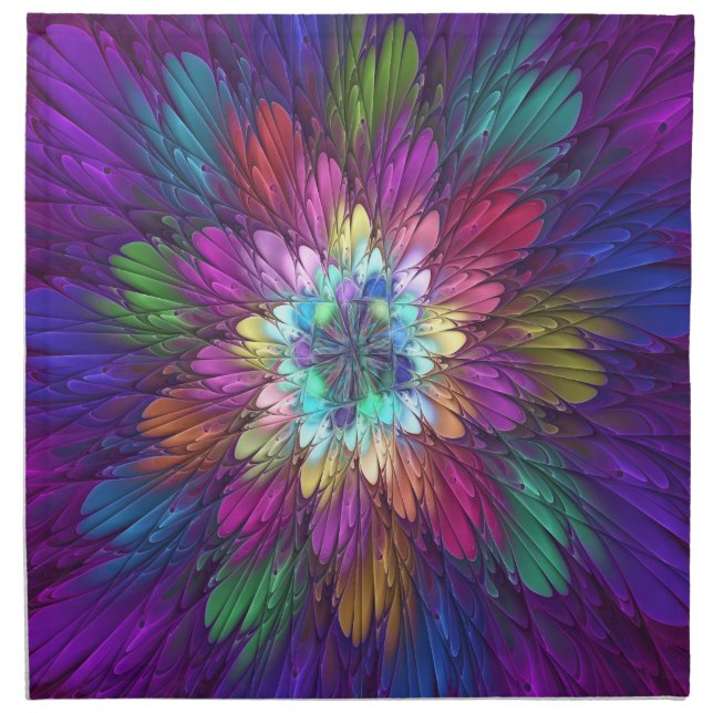 Colorful Psychedelic Flower Abstract Fractal Art Cloth Napkin (Front)
