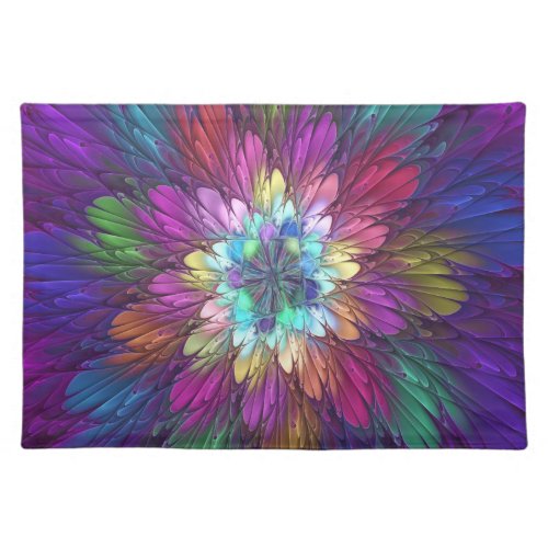 Colorful Psychedelic Flower Abstract Fractal Art Cloth Placemat
