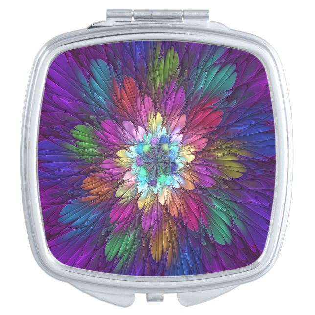 Colorful Psychedelic Flower Abstract Fractal Art Compact Mirror (Front)