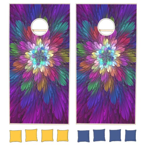 Colorful Psychedelic Flower Abstract Fractal Art Cornhole Set