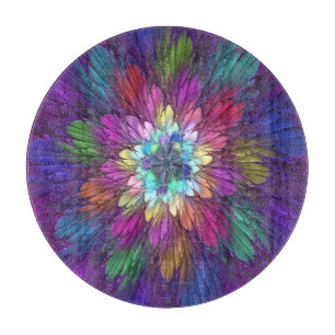 Colorful Psychedelic Flower Abstract Fractal Art Cutting Board